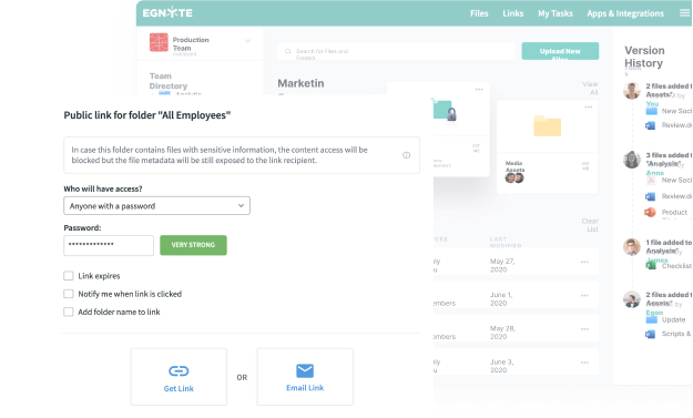dashboard showing public link for sample folder for all employees with sharing options