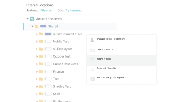 filtered document locations screenshot showing options including manage folder permissions and more